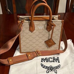 MCM Tan and Brown Monogram Handbag